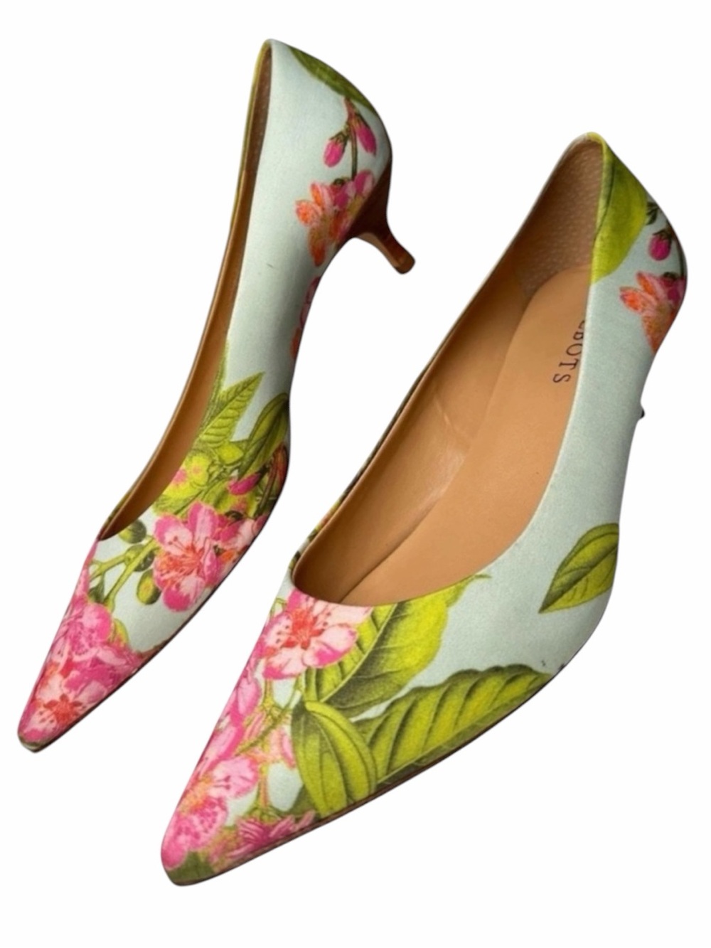 Talbots Pippa Floral Pointed Toe Kitten Heel Pumps Blue Pink Leather 7M